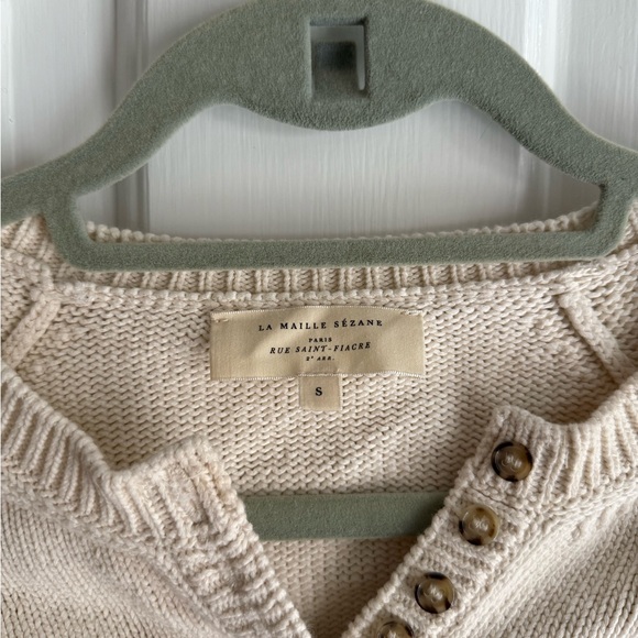 Sezane Cream and Navy Crew Neck Sweater with Stripes - Picture 2 of 3